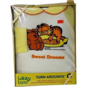 Lullaby Land Turn Arounds‎ Garfield One Piece Sleep N' Play Suit Large 1978 VTG